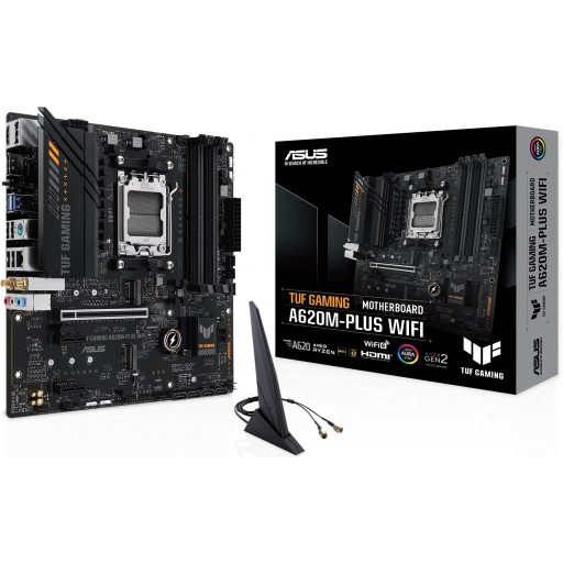 ASUS TUF GAMING A620M-PLUS WIFI AMD A620 Ryzen Socket AM5 Micro-ATX Desktop Motherboard