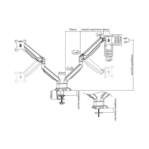 Brateck 17 - 32" Dual Monitor Performance Gas Spring Aluminium Monitor Bracket 4 Brateck 17 - 32" Dual Monitor Performance Gas Spring Aluminium Monitor Bracket