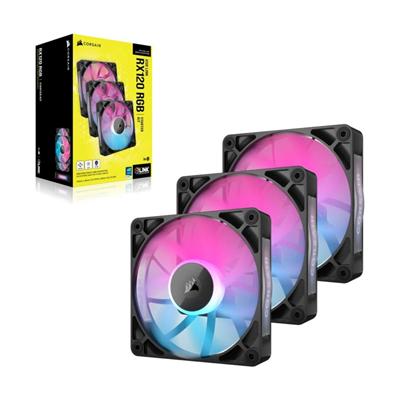 Corsair RX120 RGB iCUE Link 120mm PWM 2100 RPM Black Chassis Fan - Triple Pack & System Hub 3 Corsair RX120 RGB iCUE Link 120mm PWM 2100 RPM Black Chassis Fan - Triple Pack & System Hub