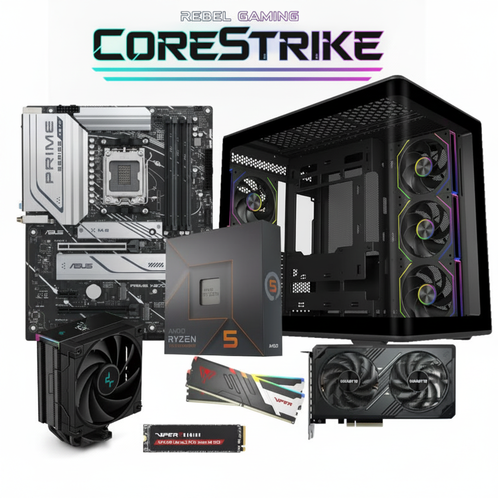 Rebel Gaming CoreStrike AMD RYZEN 5 7600X 32GB DDR5 RTX 5060 1TB NVMe Gaming PC 1 Rebel Gaming CoreStrike