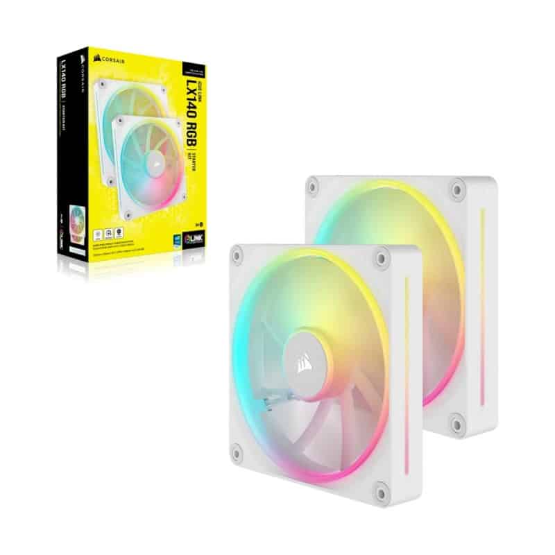 Corsair LX140 RGB iCUE LINK 140mm PWM 2000 RPM White Case Fan - Dual Pack & System Hub 5 Corsair LX140 RGB iCUE LINK 140mm PWM 2000 RPM White Case Fan - Dual Pack & System Hub