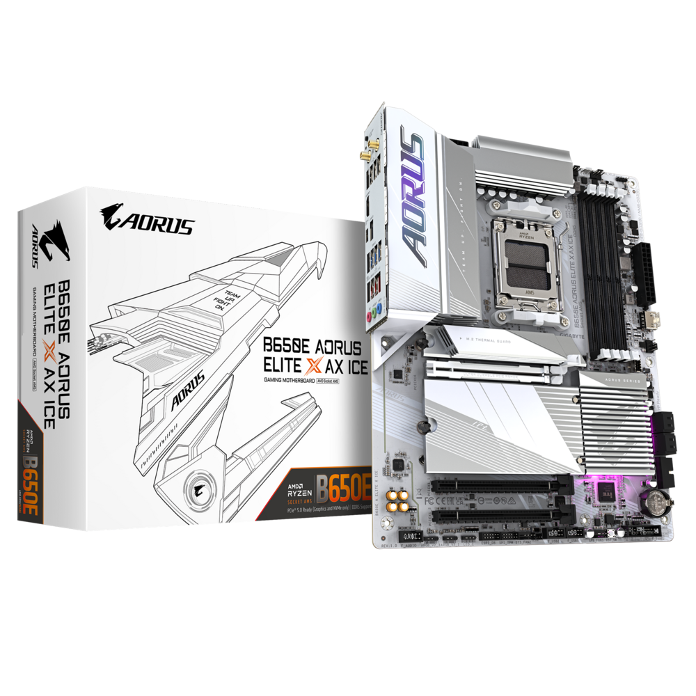 Gigabyte B650E AORUS ELITE X AX ICE AMD AM5 ATX Motherboard 1 Gigabyte B650E AORUS ELITE X AX ICE AMD AM5 ATX Motherboard