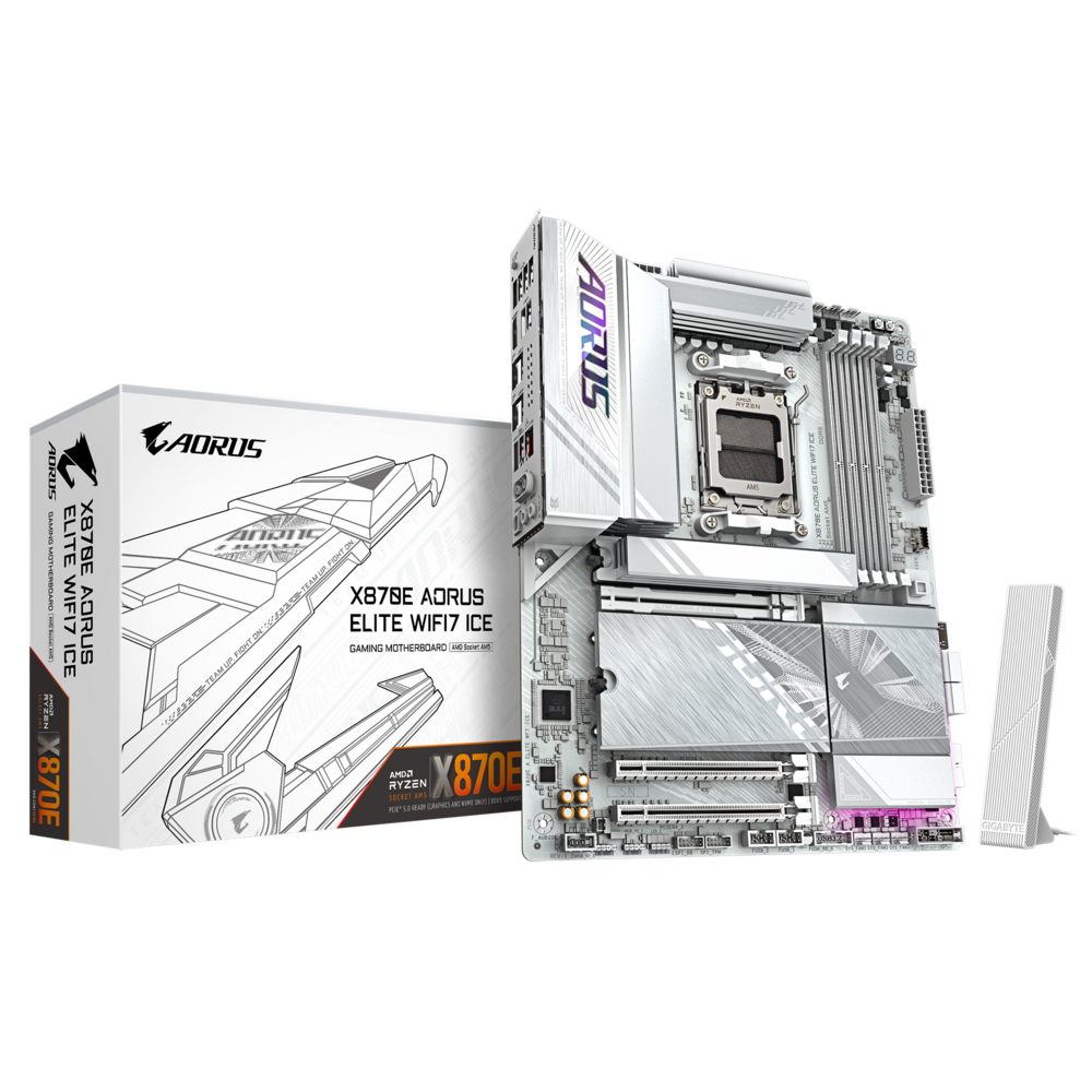 Gigabyte X870E AORUS ELITE WIFI 7 ICE AMD X870 Ryzen AM5 ATX Motherboard 1 Gigabyte X870E AORUS ELITE WIFI 7 ICE AMD X870 Ryzen AM5 ATX Motherboard