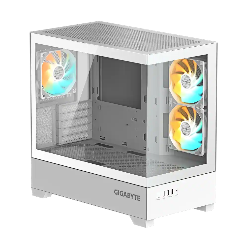 Gigabyte C201 PANORAMIC ICE White Micro-ATX Tempered Glass Panoramic Gaming Chassis 2 Gigabyte C201 PANORAMIC ICE White Micro-ATX Tempered Glass Panoramic Gaming Chassis