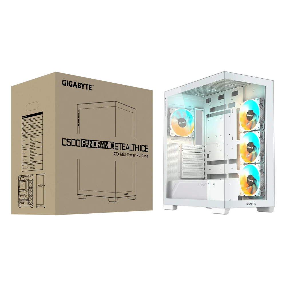 Gigabyte C500 PANORAMIC STEALTH ICE White ATX Tempered Glass Mid-Tower Gaming Chassis 8 Gigabyte C500 PANORAMIC STEALTH ICE White ATX Tempered Glass Mid-Tower Gaming Chassis
