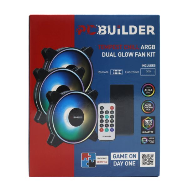 PCBuilder TEMPEST CHILL 3-Pack 120mm Dual Glow ARGB Fan Kit with Controller & RF Remote 2 PCBuilder TEMPEST CHILL 3-Pack 120mm Dual Glow ARGB Fan Kit with Controller & RF Remote