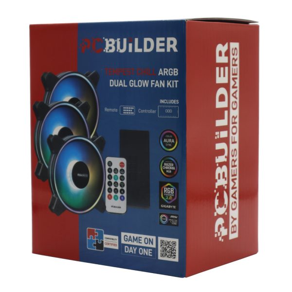 PCBuilder TEMPEST CHILL 3-Pack 120mm Dual Glow ARGB Fan Kit with Controller & RF Remote 3 PCBuilder TEMPEST CHILL 3-Pack 120mm Dual Glow ARGB Fan Kit with Controller & RF Remote
