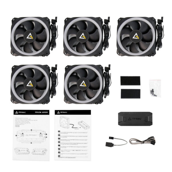 Antec PRIZM 120 ARGB 5+C 5-Pack 120mm PWM ARGB Fan Kit with Controller 6 Antec PRIZM 120 ARGB 5+C 5-Pack 120mm PWM ARGB Fan Kit with Controller